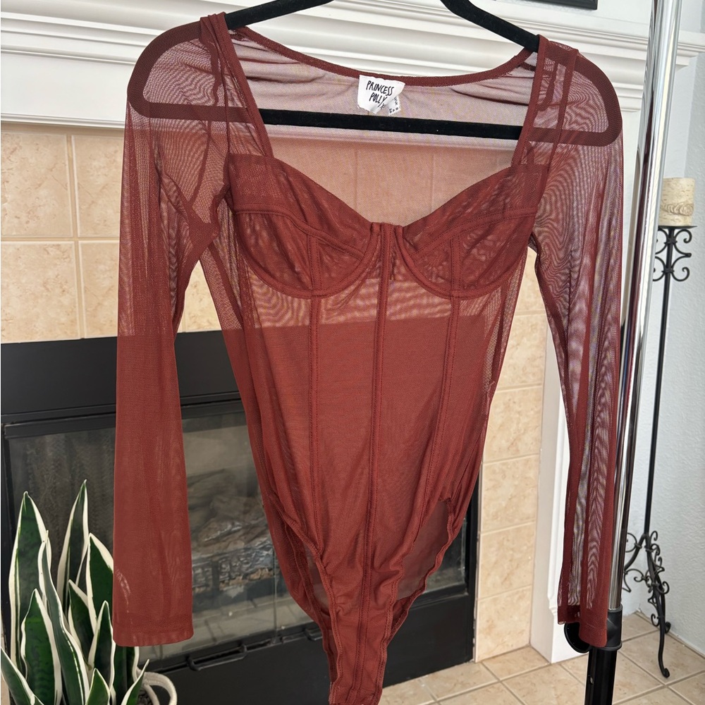 Princess Polly Sheer Brown Bodysuit